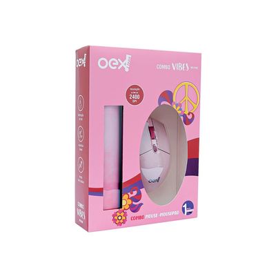 Mouse com Mousepad OEX Vibes MC200 Rosa