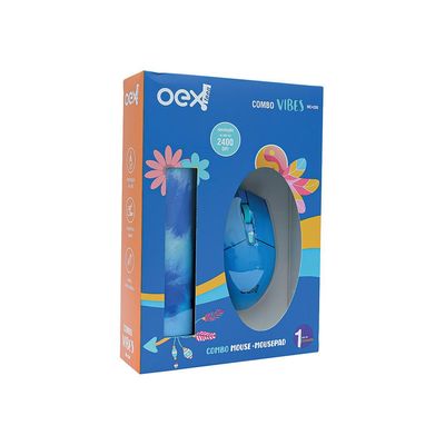 Mouse com Mousepad OEX Vibes MC200 Azul