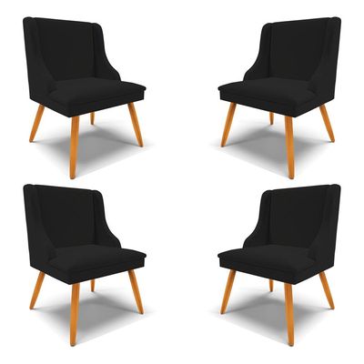 Kit 4 Cadeiras Decorativas Sala de Jantar Pés Palito de Madeira Firenze Linho Preto/Natural G19 - Gran Belo