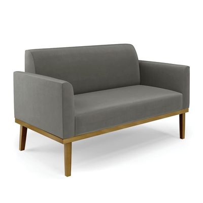 Poltrona Namoradeira Decorativa Isabella Pés Fixo em Madeira Castanho Suede Grafite G19 - Gran Belo