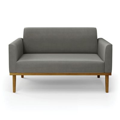 Poltrona Namoradeira Decorativa Isabella Pés Fixo em Madeira Castanho Suede Grafite G19 - Gran Belo