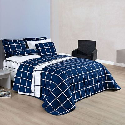 Coordenado Cobre Leito Esplendor e Lençol Solteiro 5 Peças - Azul