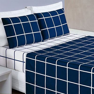 Coordenado Cobre Leito Esplendor e Lençol Solteiro 5 Peças - Azul
