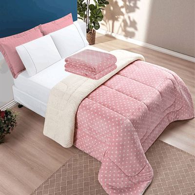 Coordenado Edredom e Manta Mimoso Solteiro 2 Peças - Rosa