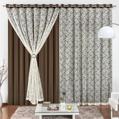 Cortina 4 Mt Sala Quarto Renda com Malha para Trilho Comum Baratissima Tabaco