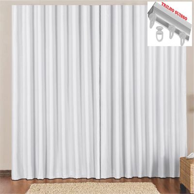 Cortina 4 Mts Sala Quarto Escritório Blackout Original para Trilho Suisso - Gelo
