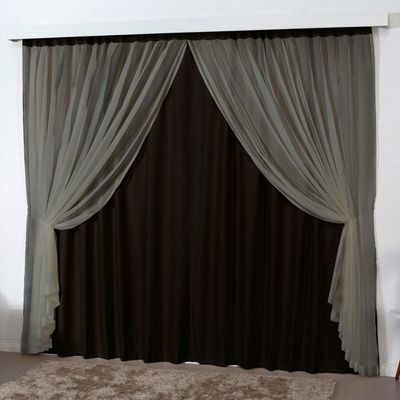 Cortina 4 Mts Sala Quarto Escritório Blackout Voal Trilho Comum - Tabaco
