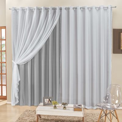 Cortina 4 Mts Sala Quarto Voal e Semiblackout para Trilho Comum Cinza