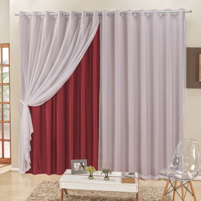 Cortina 4 Mts Sala Quarto Voal e Semiblackout para Trilho Comum Vermelho
