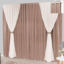 Cortina Bhaly Jacquard e Voal 4,00 X 2,50 Para Varão - Bege