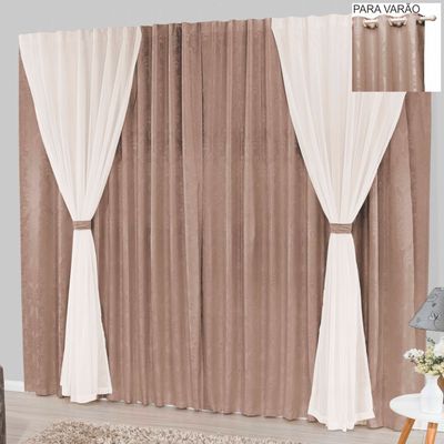 Cortina Bhaly Jacquard e Voal 4,00 X 2,50 Para Varão - Bege
