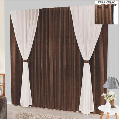 Cortina Bhaly Jacquard e Voal 4,00 X 2,50 Para Varão - Tabaco