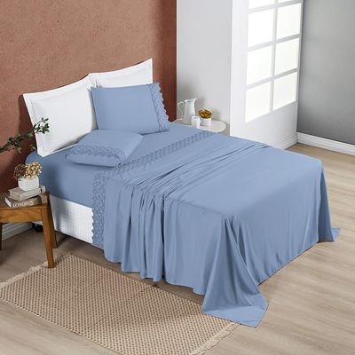 Jogo Cama Lençol Divino Lese Casal 4 Peças - Azul