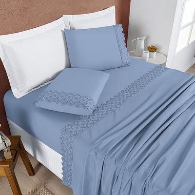 Jogo Cama Lençol Divino Lese Casal 4 Peças - Azul