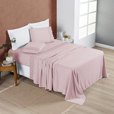 Jogo Cama Lençol Divino Lese King 4 Peças - Rosê