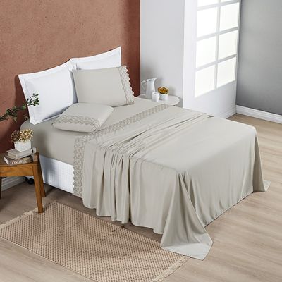 Jogo Cama Lençol Divino Lese Queen 4 Peças - Amendoa