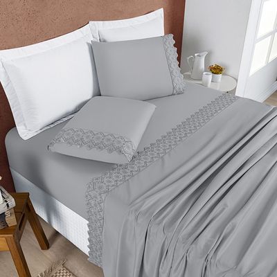Jogo Cama Lençol Divino Lese Queen 4 Peças - Grafite