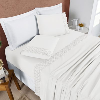 Jogo Cama Lençol Divino Lese King 4 Peças - White