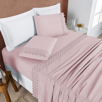 Jogo Cama Lençol Divino Lese Queen 4 Peças - Rosê