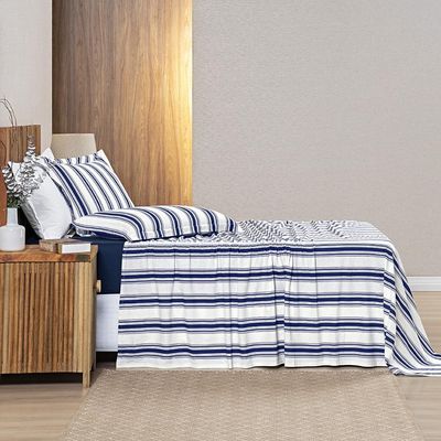 Jogo Cama Lençol Estilo Casal 100% Algodão 4 Peças - Marinho