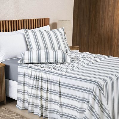 Jogo Cama Lençol Estilo King 100% Algodão 4 Peças - Cinza
