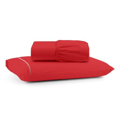 Jogo de Lençol Solteiro Mirante 100% Algodão 2 Pçs Vermelho
