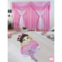 Kit decoração p/ Quarto de Menina = Cortina Malha Jéssica + Tapete Pelucia Big Joaninha - Pink