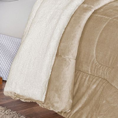 Coberdrom Apollo Queen Sherpa Pele de Carneiro + Manta Flannel 1 Peça - Cáqui