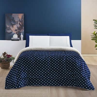 Coberdrom Cobertor Meggy Poá Solteiro Sherpa Manta Flannel Bolinhas - Azul Marinho