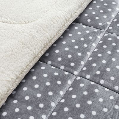 Coberdrom Cobertor Meggy Poá Solteiro Sherpa Manta Flannel Bolinhas - Cinza