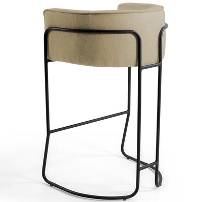 Banqueta Decorativa Fixa Base de Aço Preto Betina D02 Linho Bege C-129 - Lyam Decor