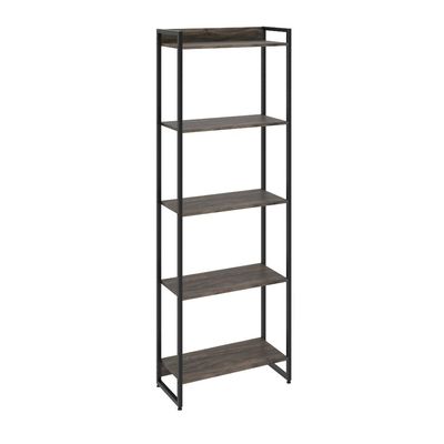 Kit Estante Areta 5 Prateleiras com Mesa Industrial Aspen 150cm C01 Carvalho Dark - Lyam Decor