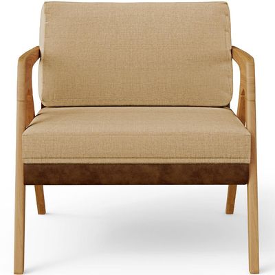 Kit 02 Poltronas Decorativas Pietra L02 Couríssimo Marrom Linho Bege Escuro - Lyam Decor