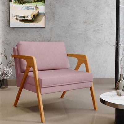 Kit 02 Poltronas Decorativas Para Sala Estar Pietra Estrutura De Madeira L02 Suede Rosê - Lyam Decor
