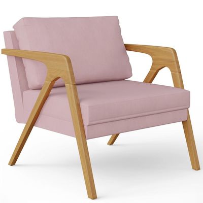 Kit 02 Poltronas Decorativas Para Sala Estar Pietra Estrutura De Madeira L02 Suede Rosê - Lyam Decor