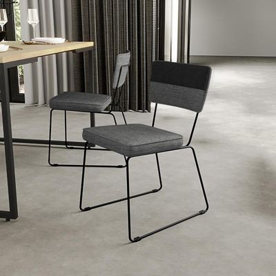 Kit 2 Cadeiras Decorativas Estofada Allana L02 Faixa Corano Preto Linho Cinza Escuro - Lyam Decor