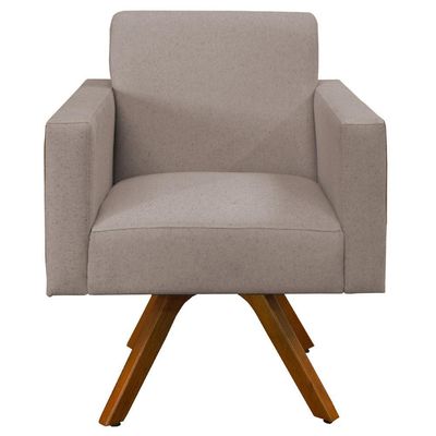 Kit 02 Poltronas Decorativa Giratória de Madeira Helô L02 Linho Bege Couríssimo Camel - Lyam Decor