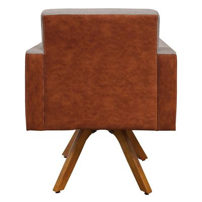 Kit 02 Poltronas Decorativa Giratória de Madeira Helô L02 Linho Bege Couríssimo Camel - Lyam Decor