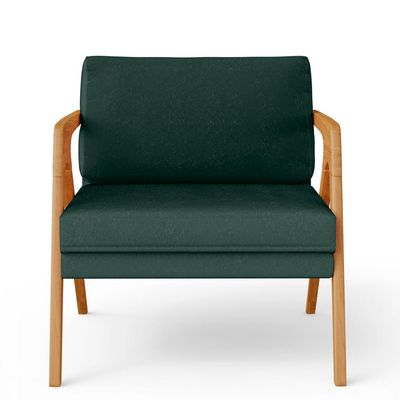 Kit 02 Poltronas Decorativa Para Sala Pietra Estrutura De Madeira L02 Linho Verde Musgo - Lyam Decor