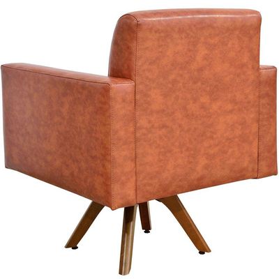 Kit 02 Poltronas Decorativas Giratória Sala Base de Madeira Helô L02 Couríssimo Camel - Lyam Decor