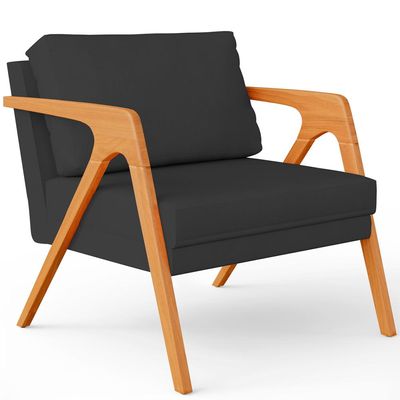 Kit 03 Poltronas Decorativa Para Sala Estar Pietra Estrutura De Madeira L02 Suede Preto - Lyam Decor