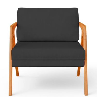 Kit 03 Poltronas Decorativa Para Sala Estar Pietra Estrutura De Madeira L02 Suede Preto - Lyam Decor