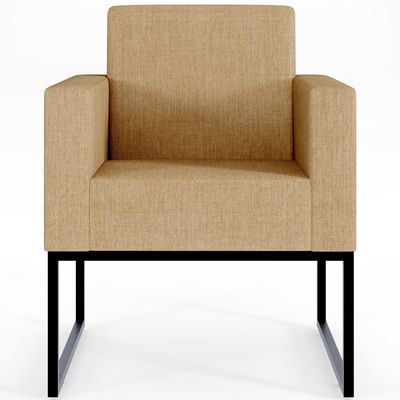 Kit 03 Poltronas Decorativa Sala Recepção Base Fixa De Metal Helô L02 Linho Bege Escuro - Lyam Decor
