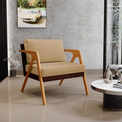 Kit 03 Poltronas Decorativas Pietra L02 Couríssimo Marrom Linho Bege Escuro - Lyam Decor