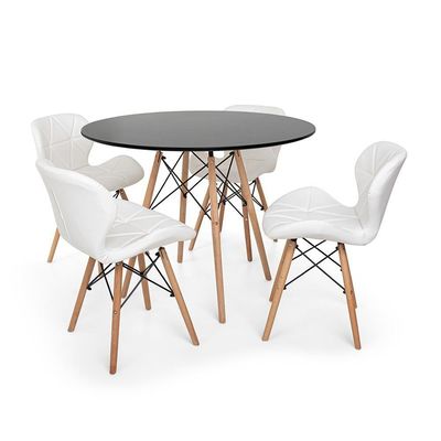 Mesa Jantar Eiffel 90cm Preta e 04 Cadeiras Slim Branca