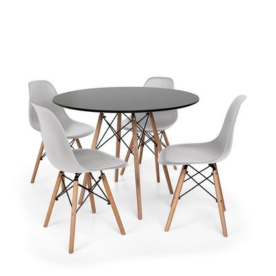 Kit Mesa Jantar Eiffel Preta+4 Cadeiras Cinza