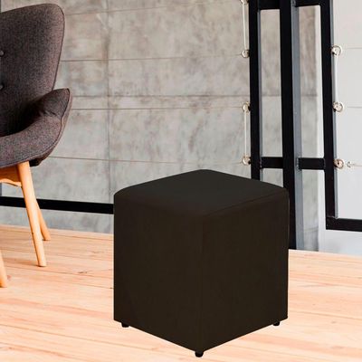 Kit 02 Puffs Quadrado L02 Decorativo Sala de Estar Suede Preto - Lyam Decor