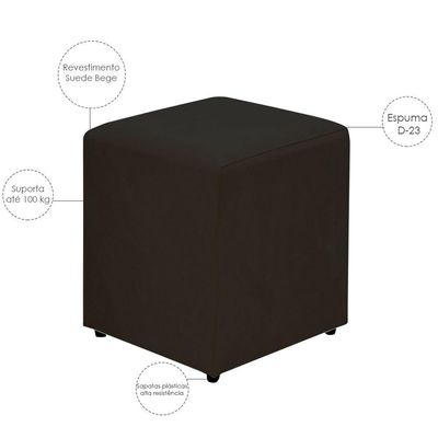 Kit 02 Puffs Quadrado L02 Decorativo Sala de Estar Suede Preto - Lyam Decor