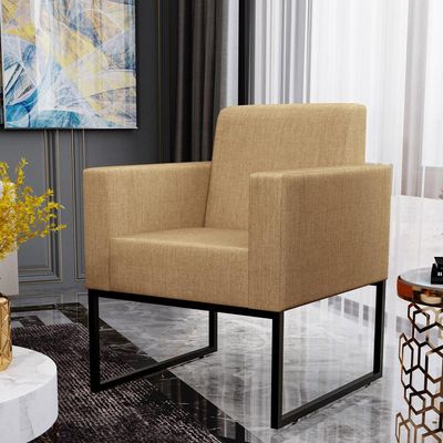 Kit 04 Poltronas Decorativa Sala Recepção Base Fixa De Metal Helô L02 Linho Bege Escuro - Lyam Decor