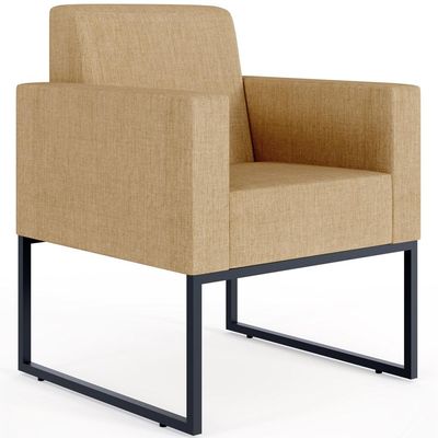 Kit 04 Poltronas Decorativa Sala Recepção Base Fixa De Metal Helô L02 Linho Bege Escuro - Lyam Decor